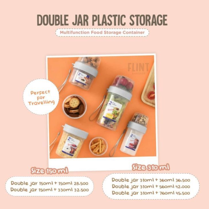 2 Way Container double jar toples dobel tempat buah yogurt cereal salad soup snacks