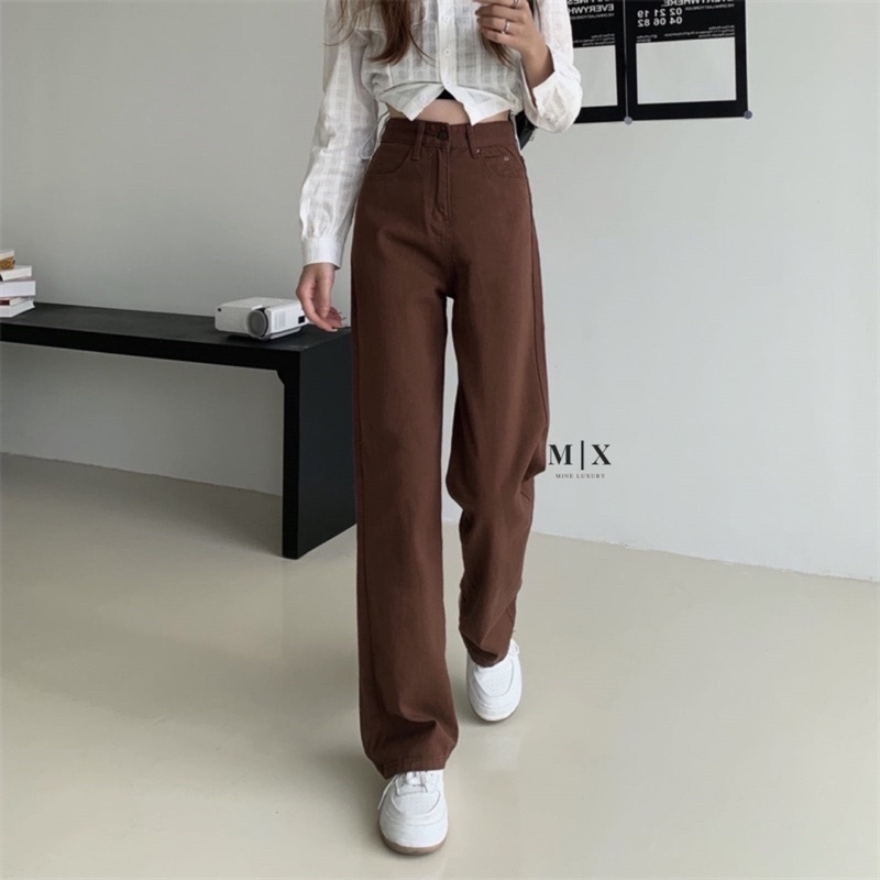JEANS HIGHWAIST IMPORT CELANA PANTS WANITA CEWEK CULLOTE HW BAGGY DENIM BROWN COKLAT MX860