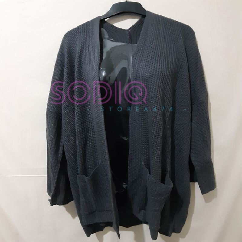 Cardigan Oversized Cardi Outer LOOCY PREMIUM Rajut Tebal Cardy Oversize Lavella Wanita-Dark grey/abu tua