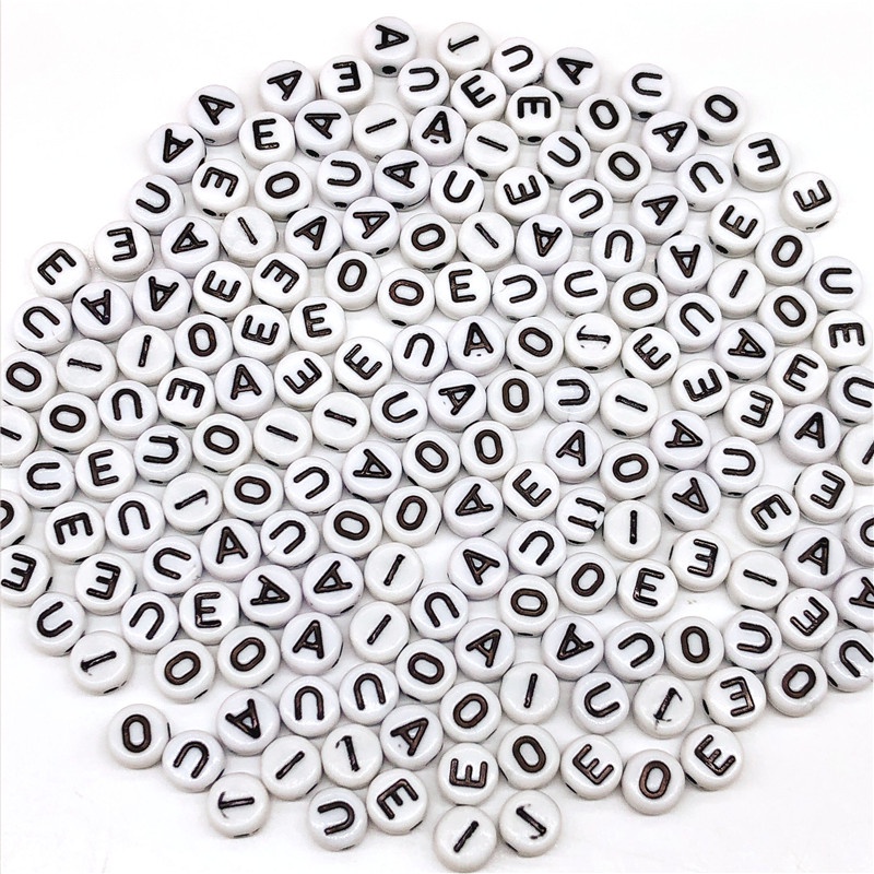 A,e,i,o,u,u Vowel 50pcs Manik-Manik Huruf 6mm Bahan Akrilik