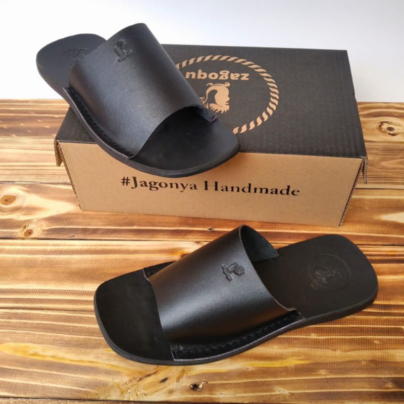 Sandal slop pria kulit asli original/sandal slide pria santai