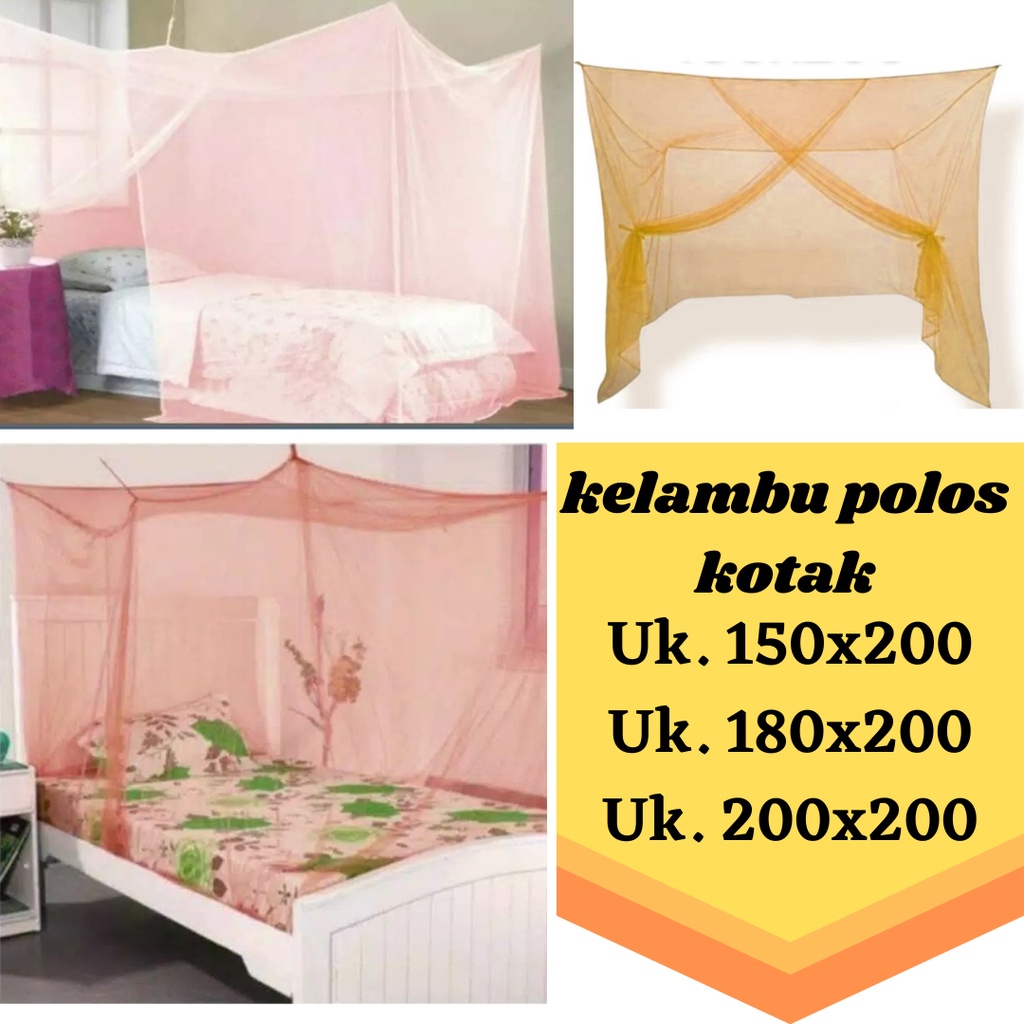 kelambu tidur polos gantung/klambu tempat tidur/selambu nyamuk warna orange kotak tanpa renda murah