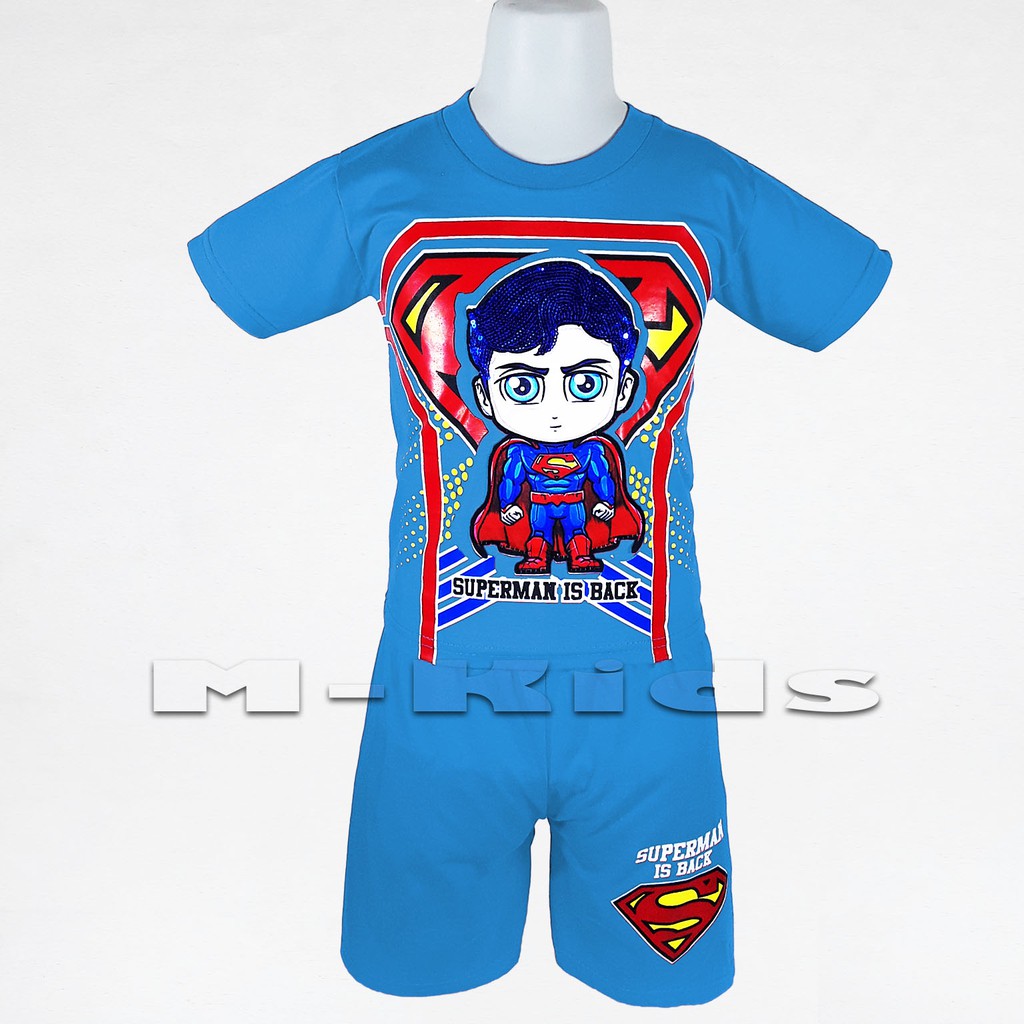 MKids88 - Baju Setelan Kaos Anak Laki-Laki Mata Nyala Lampu LED Superhero Karakter SUPERMAN