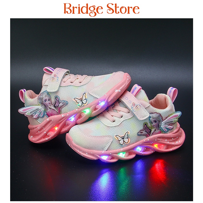 Sepatu Sneakers LED Anak Perempuan Import / Karakter ELSA 2022 / Sepatu Sneakers Anak Frozen