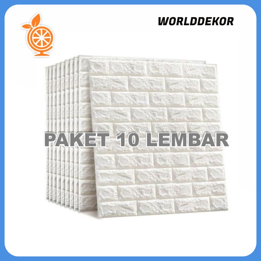 PAKET 10 LEMBAR Wallpaper Dinding FOAM Timbul 3D Bata Putih CLASSIC BRICK 35 x 70 cm - WORLDDEKOR