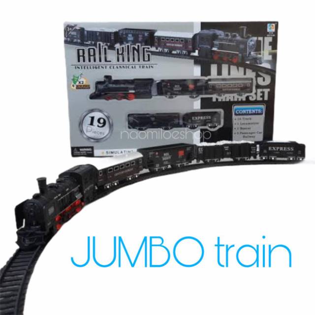 Tokoani17 Jumbo Mainan Rail King 19Pcs Mainan Kereta Api 5 Gerbong Lokomotif Train Track Railking