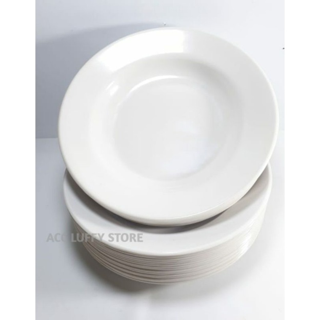 TERLARIS 12 PCS/SATU LUSIN PIRING MAKAN MELAMIN POLOS 9 INC  WARNA PUTIH