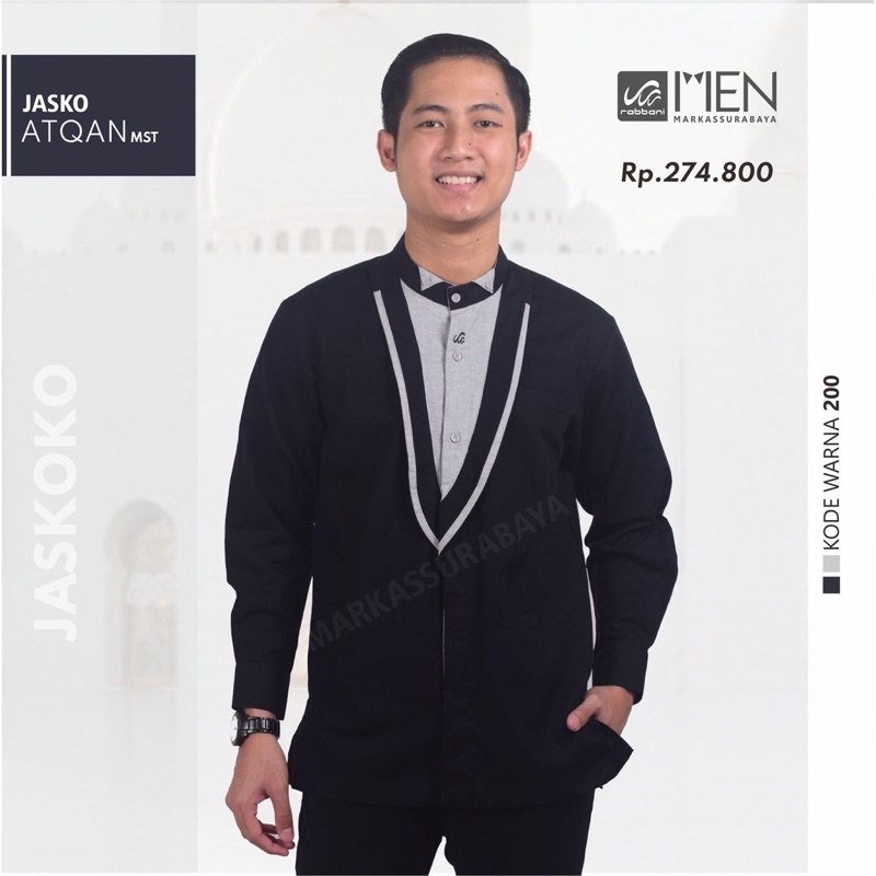 JASKO ATQAN MST HITAM | JAS KOKO LENGAN PANJANG MANSET KANCING RABBANI DISKON / KOKO KEREN TRENDY
