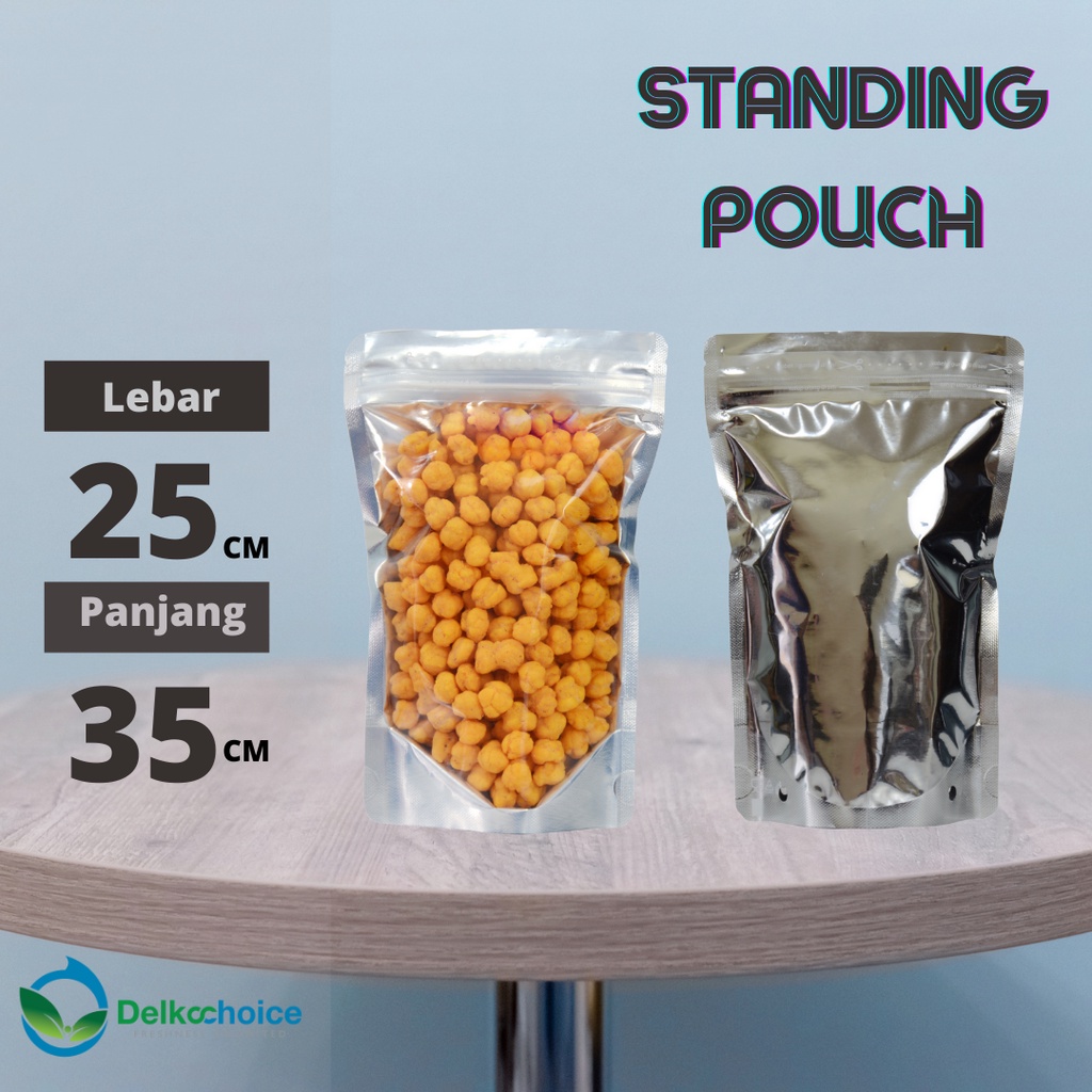 STANDING POUCH ZIPLOCK METALIZED FULL WINDOW DELKOCHOICE 25X35