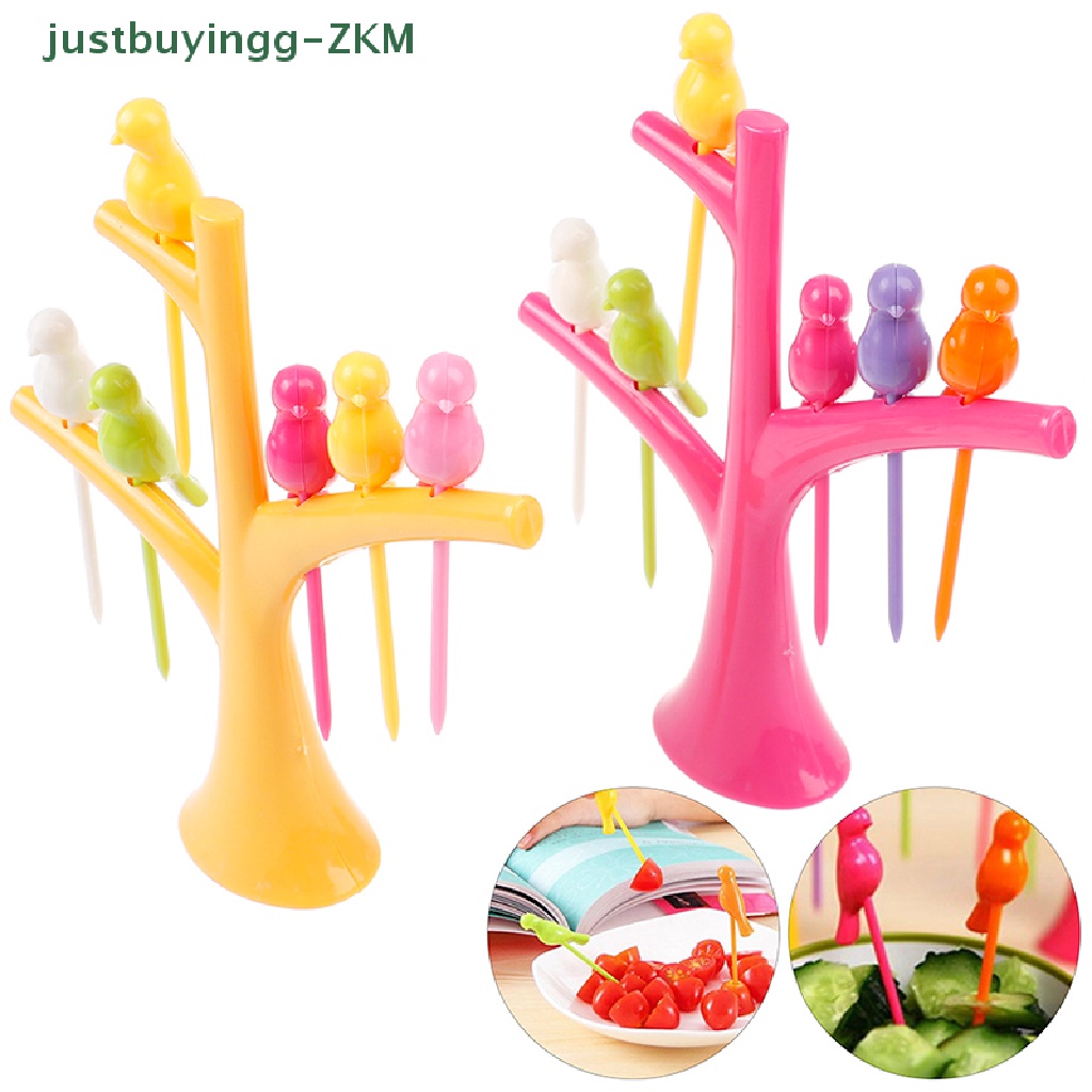 (justbuyingg) Set Garpu Buah / Sayuran / Dessert Bentuk Pohon / Burung Bahan Plastik Untuk Anak