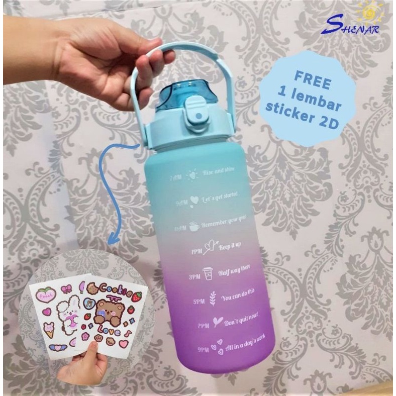 SHENAR BOTOL MINUM 2 LITER VIRAL BOTOL PELANGI BOTOL MINUM MOTIVASI FREE STIKER TUMBLER PLASTIC QUIFIT