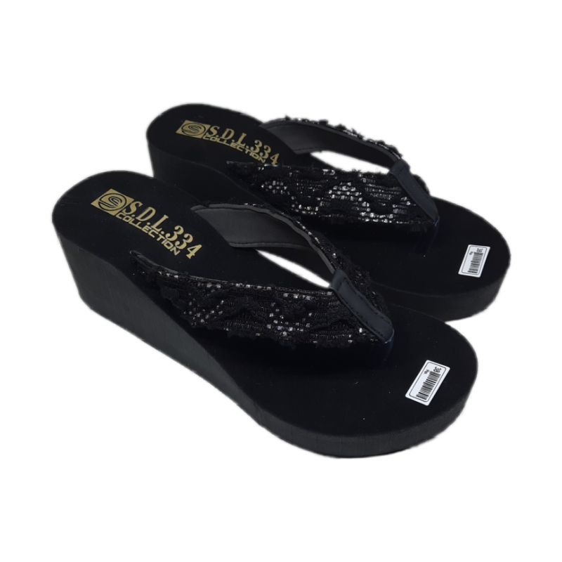 sandal wanita wedges spon Jala Loreng