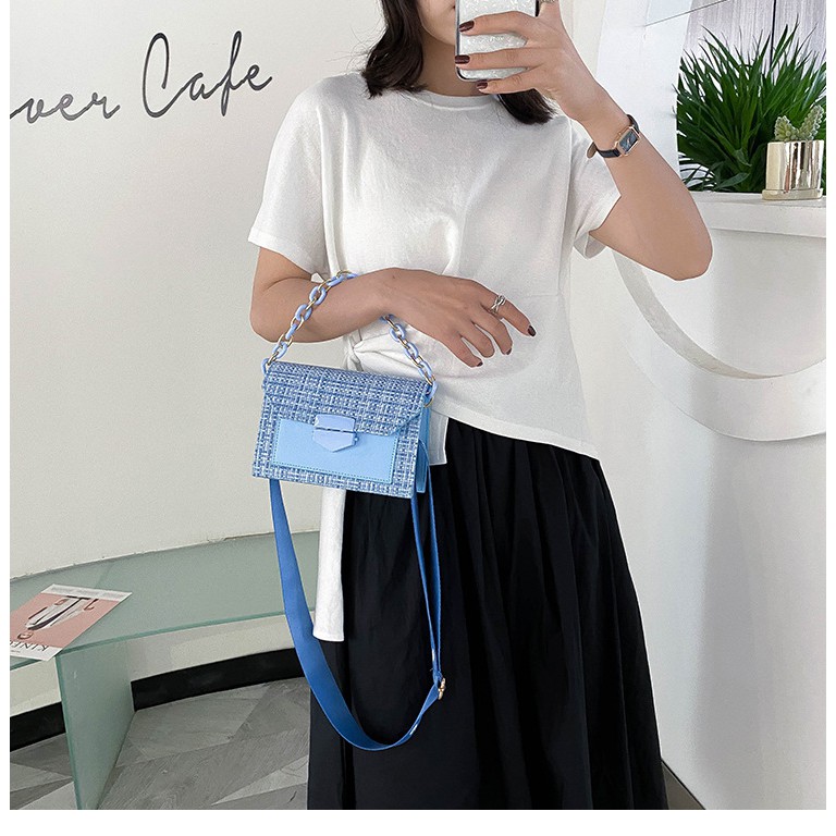 Satu7an T222 Tas Selempang Wanita Fashion Korea Style Tas Wanita Tali Rantai Silver Sling Bag PU