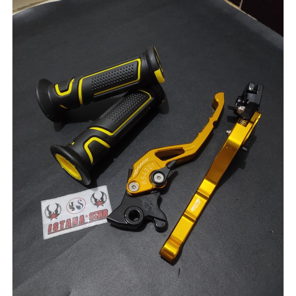 Handle variasi rem yamaha vixion old NVA NVL vixion new scorpio rx king kiri kanan stelan warna gold + Grip FAT BIKER