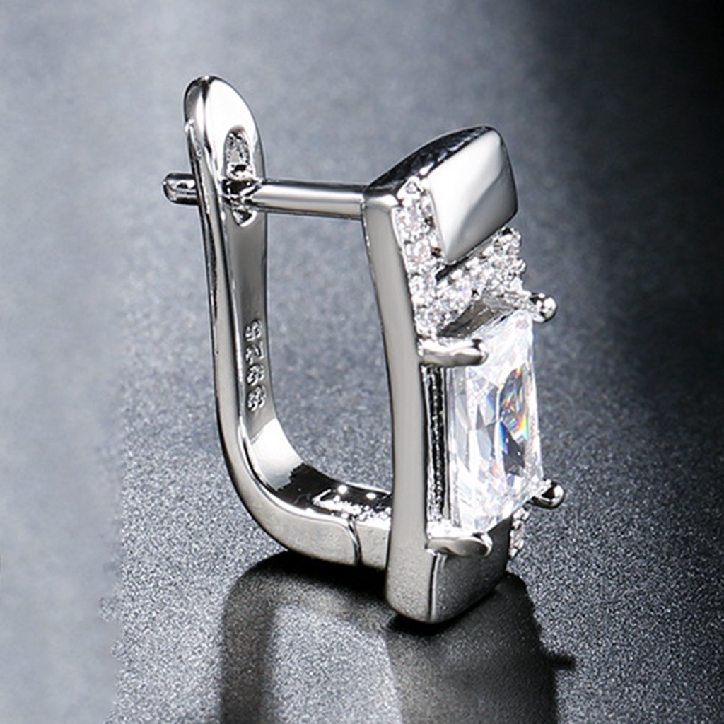 Hu Hu Hu Hu Hu Alat Bantu Pasang Kacamata♡ 1 Pasang Anting Stud Berlian Imitasi Bentuk Persegi Gaya Korea Untuk Perhiasan Harian