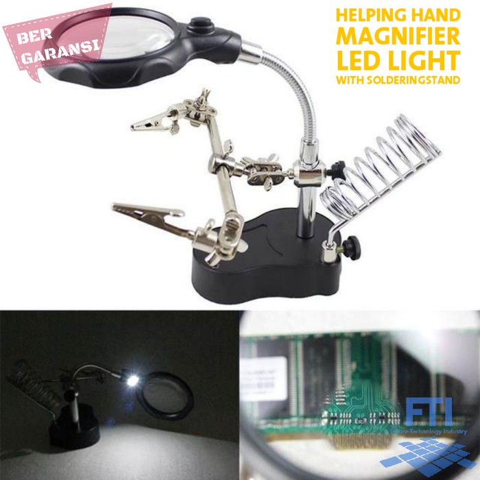 Helping Hand Magnifier Soldering Stand Alat Bantu Solder dengan LED