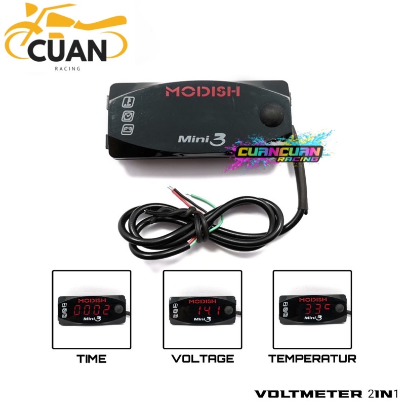 Voltmeter Volt Meter ACCU Aki 3 in 1 Mini 3 12V Universal Semua Motor Bisa