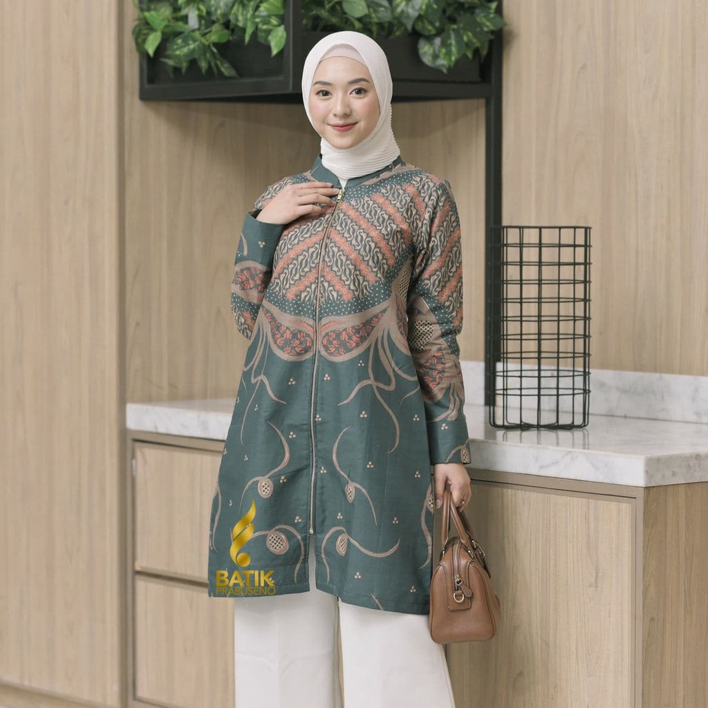 Batik Prabuseno Motif ULFA ARMY Tunik Atasan Batik Wanita Lengan Panjang Modern Original  Premium Pa