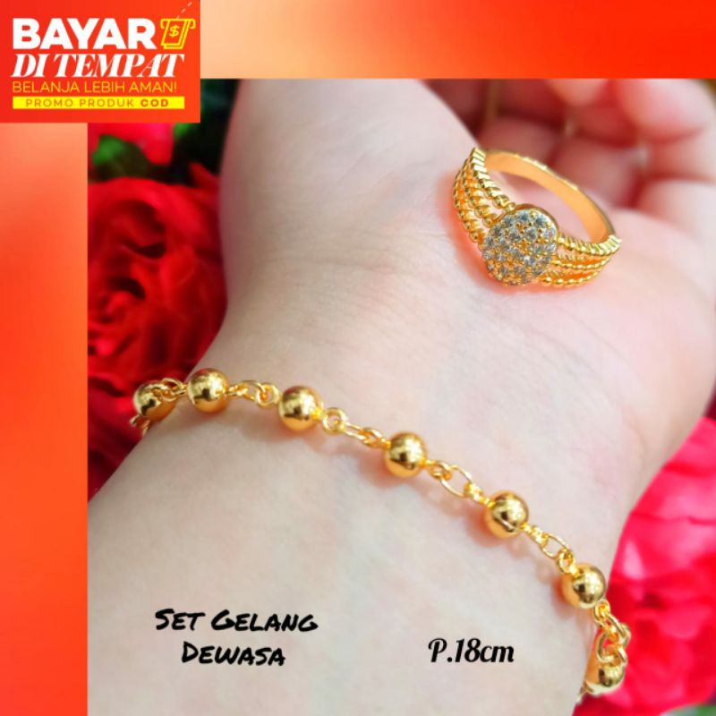 Set Gelang Rantai BijiLada+cincin termanis permata zircon perhiasan  emas *anti karat*