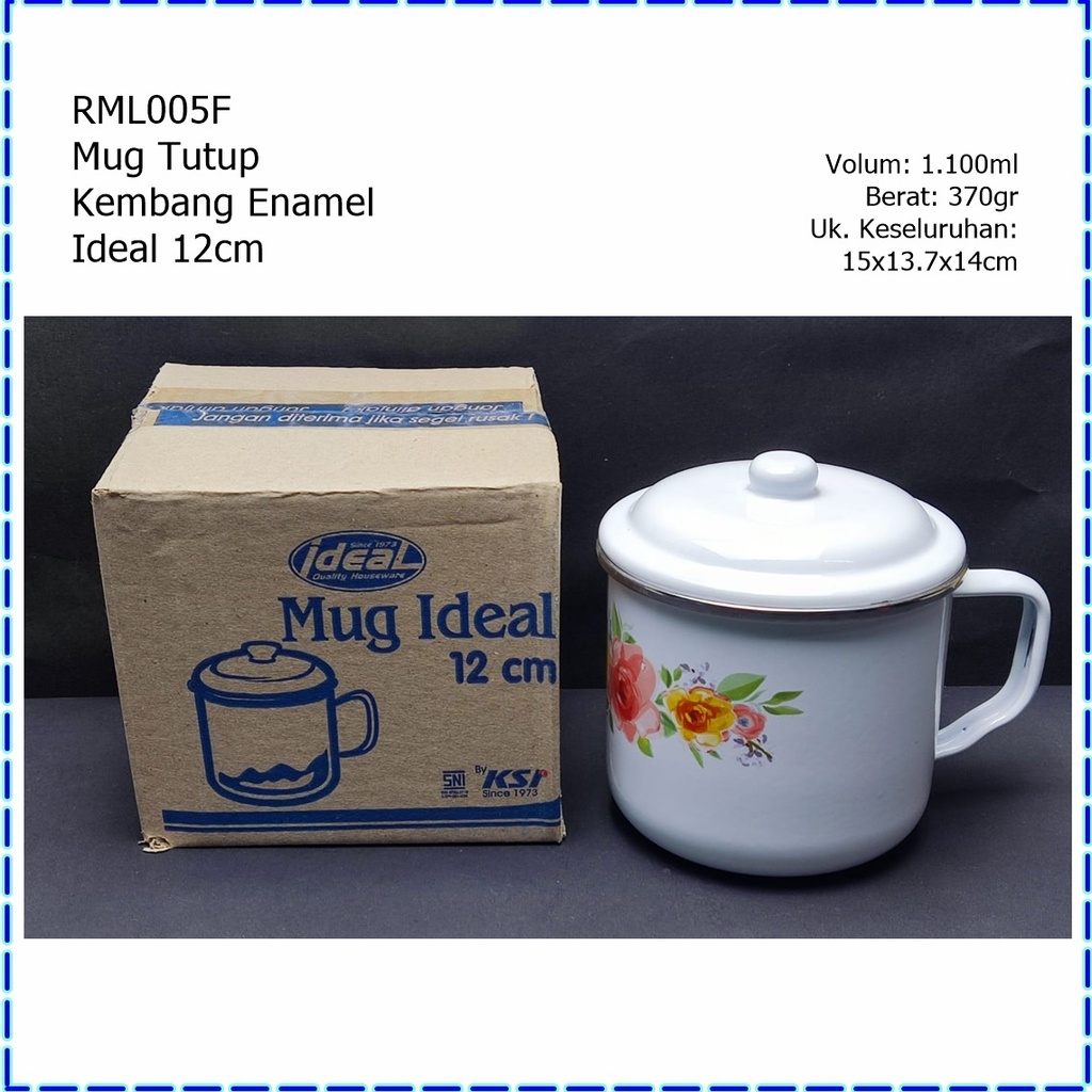 RML005F Mug Jadul/Mug Tutup Kembang Enamel Ideal 12cm