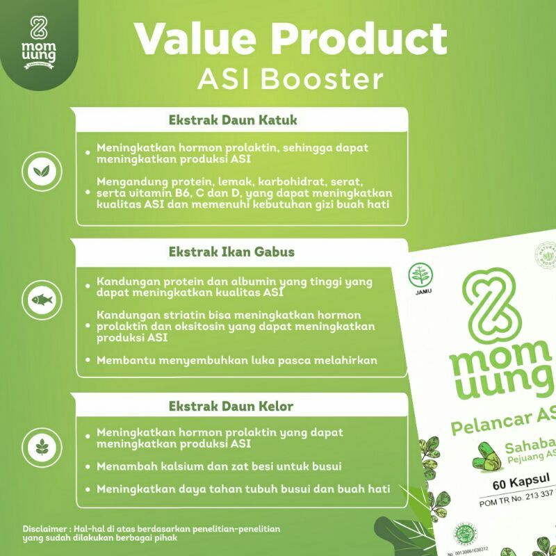 [BEST SELLER] Mom Uung Pelancar Asi Booster 30 Kapsul /60 Kapsul Herbal BPOM New Formula