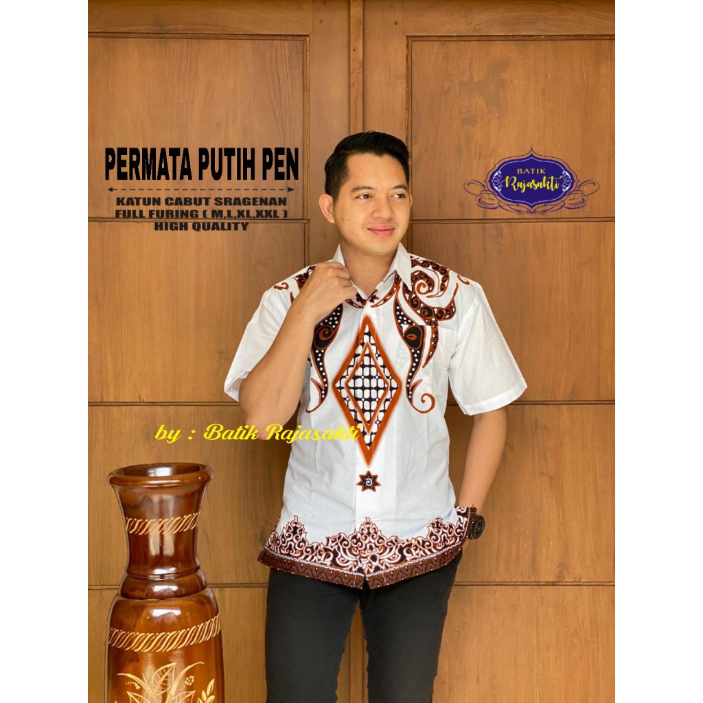 PERMATA PUTIH Kemeja Batik Pria Full Furing Bahan Katun Sragenan