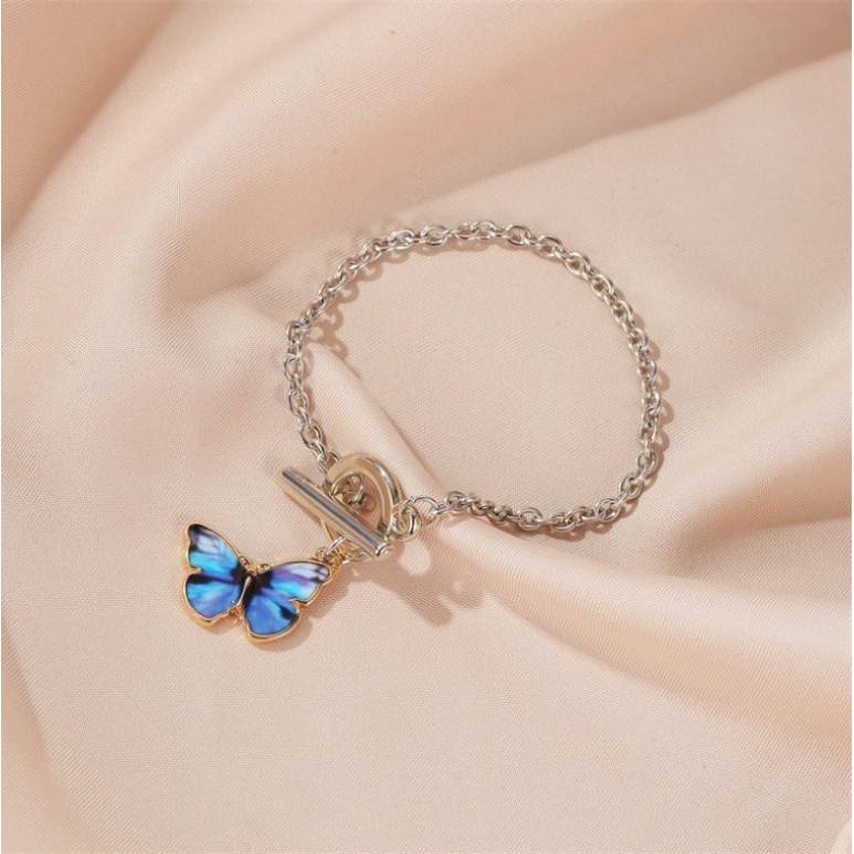 Kalung Kupu-kupu Rantai Clavicle Warna Biru Gelang Gaya Korea Untuk Wanita LS002