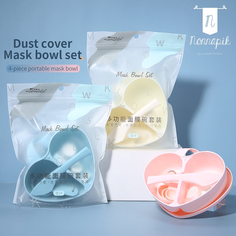 Mask Bowl Suit - Kotak Wadah Sendok Masker Set bentuk Hati 4in1