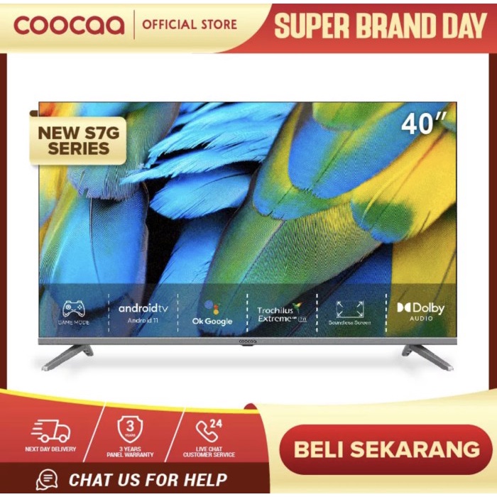 COOCAA LED TV 40 INCH Android 11.0 Digital TV HDR 105G Wifi 40S7G