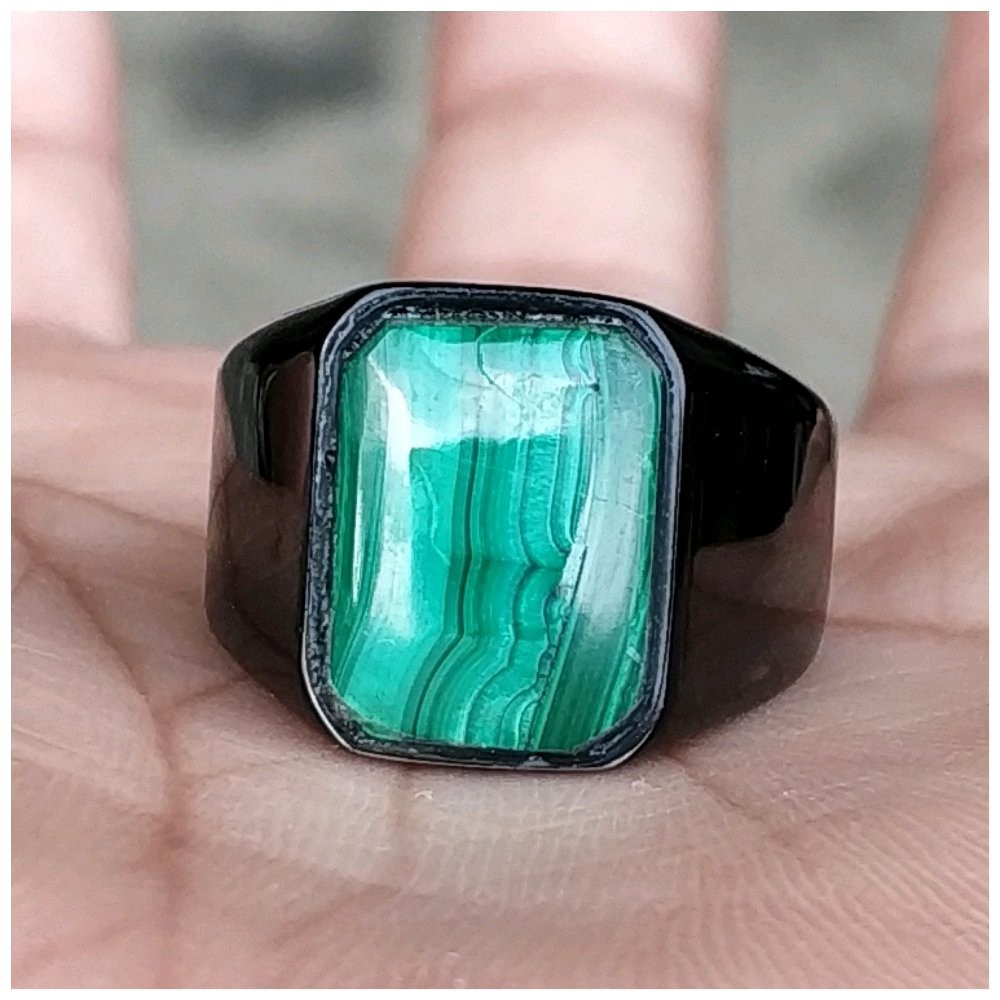 CINCIN BATU PERMATA NATURAL GREEN MALACHITE TITANIUM HITAM MINIMALIS