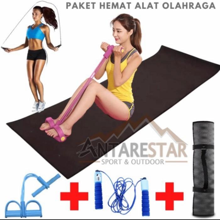 Ready Stock Tumm | Paket Hemat Alat Olahraga Matras Yoga Dengan Tummy Trimmer Dan Skiping