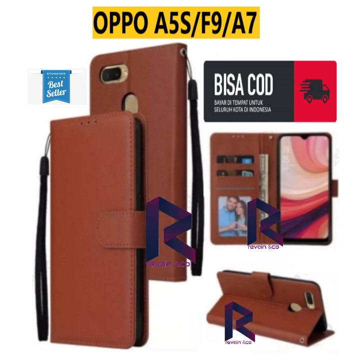 OPPO A5S/F9/A7 CASING DOMPET FLIP WALLET LEATHER KULIT PREMIUM SARUNG BUKA TUTUP FLIP CASE OPPO A5S F9 A7