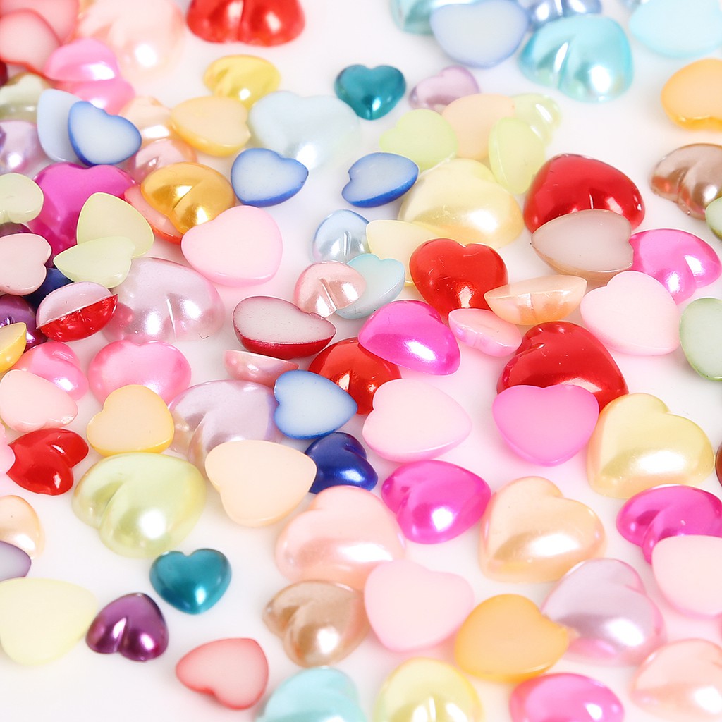 50/300 pcs 3-14 mm Random Mixed Color ABS Imitation Pearl Plastic Half Pearl Flatback Heart Beads For DIY Bracelets Headwear Jewelry Findings Flatback Heart Shape Imitation Pearls Loose Beads For DIY Scrapbook Decoration Craft Making