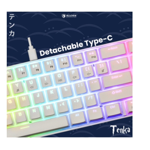 Keyboard gaming sades wired type-c usb mechanical tkl 71 keys macro rgb hot swap tenka sk-871 sk871