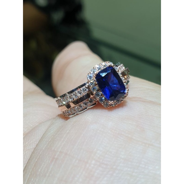 cincin soliter mata biru diamondlook emas 750 kombinasi warna