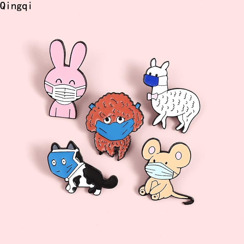 Bros Pin Enamel Desain Kartun Hewan Kucing Anjing Kelinci Tikus Alpaca Untuk Anak