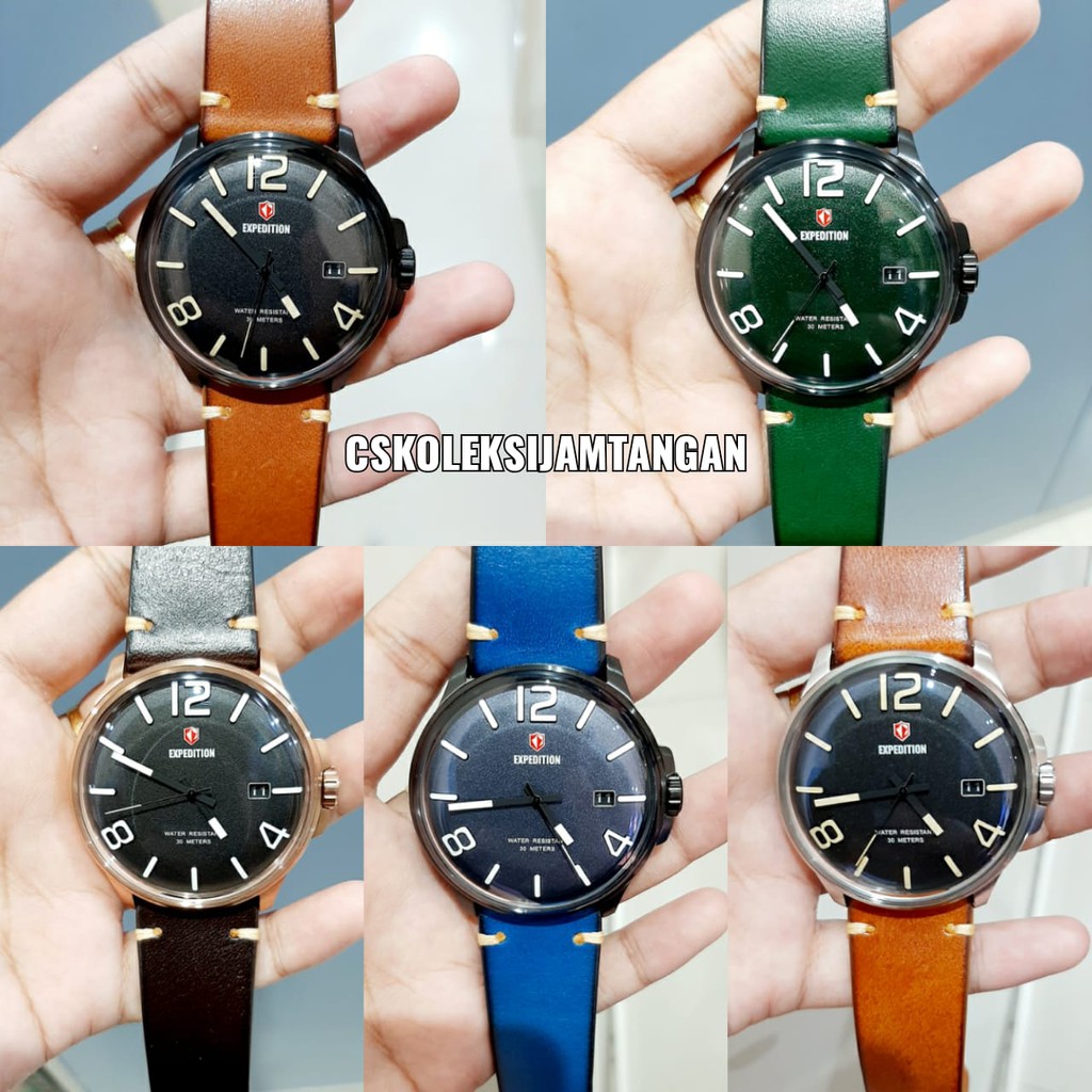 JAM TANGAN PRIA EXPEDITION E 6789 E6789 BLACK BROWN LEATHER ORIGINAL