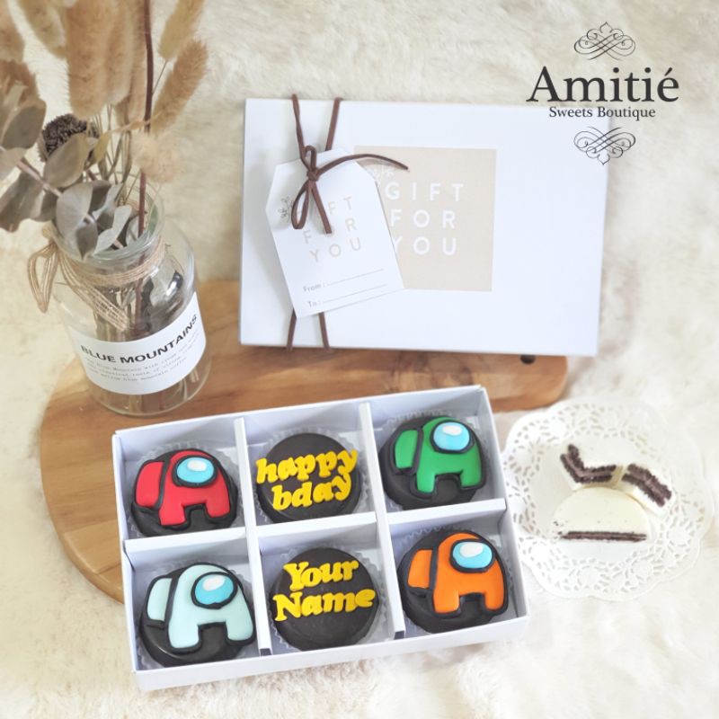 

Coklat Oreo (Custom Name & Special Box) Among Us - 1 Box isi 6 / Coklat Karakter / Birthday Gift