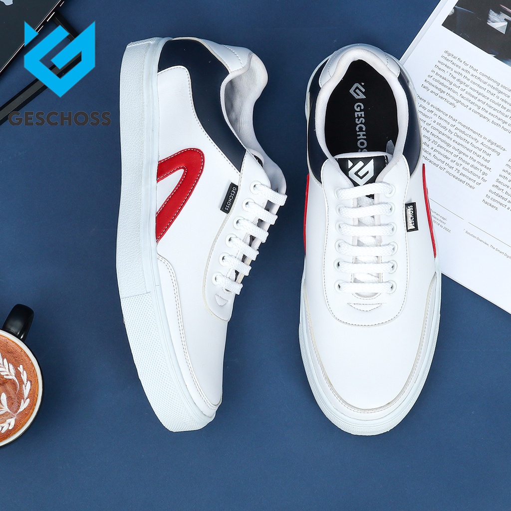 GESCHOSS FOOTWEAR [GS-7808] Sepatu Sneakers Pria Putih Kombinasi Lokal Brand Sekolah Kuliah Sepatu Murah