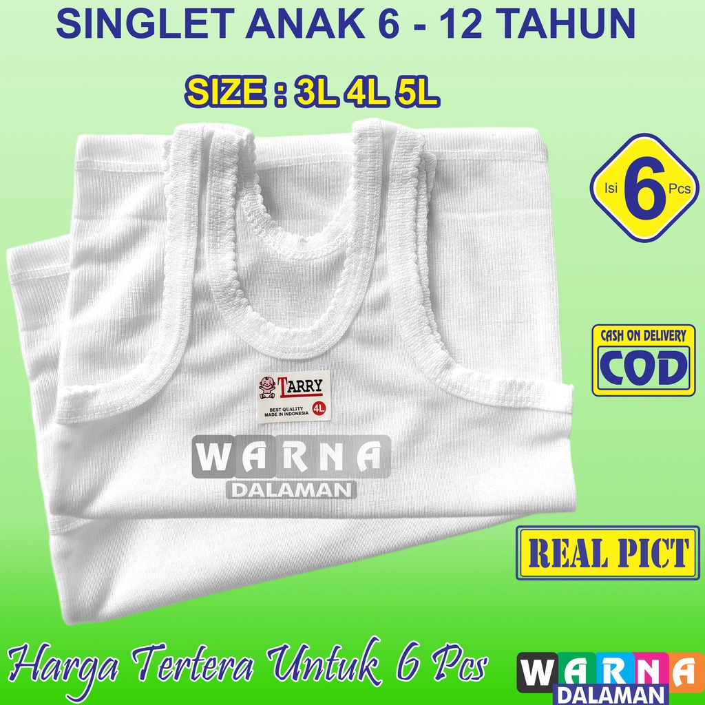 6 Pcs Singlet Ukuran Jumbo Anak Laki-Laki dan Perempuan Usia 6 Sampai 12 Tahun Warna Putih | WARNA DALAMAN