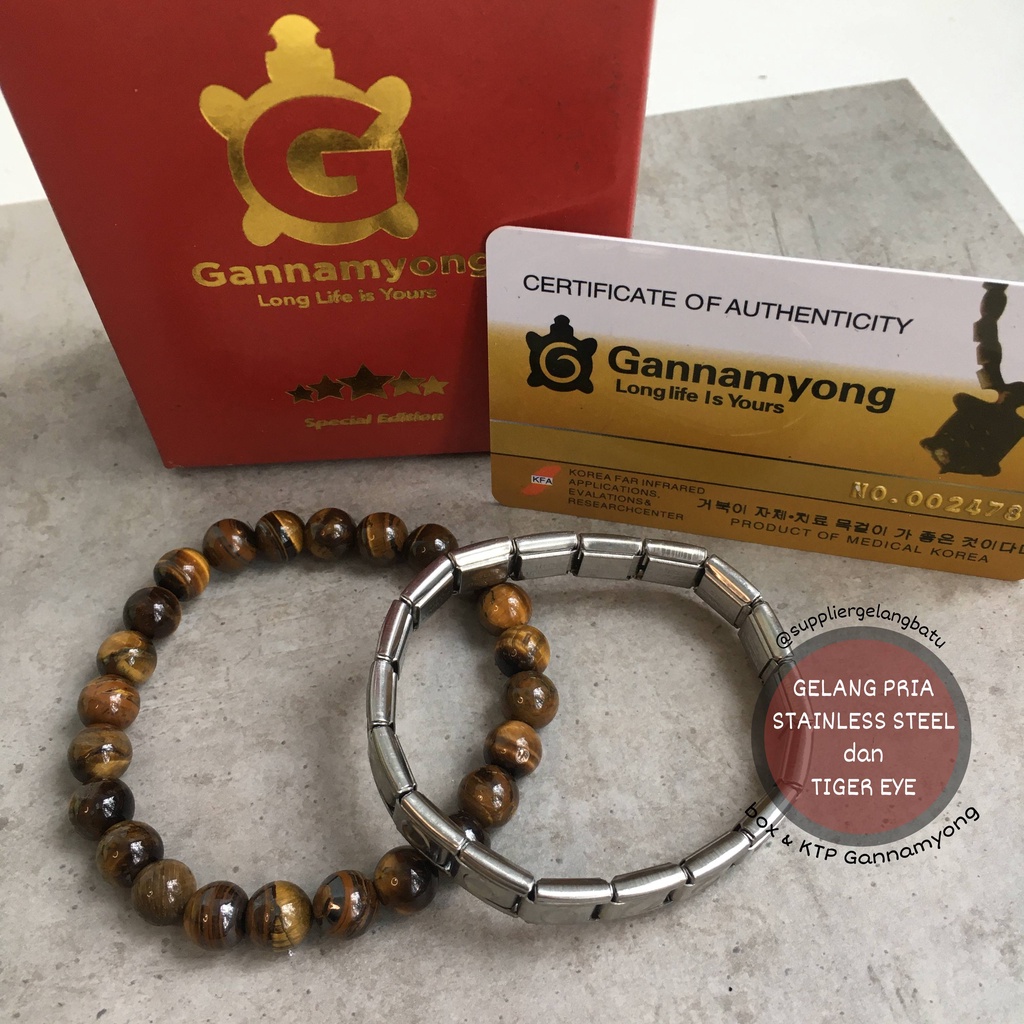 TIGER EYE dan STAINLESS STEEL 316L gelang GANNAMYONG SPECIAL natural