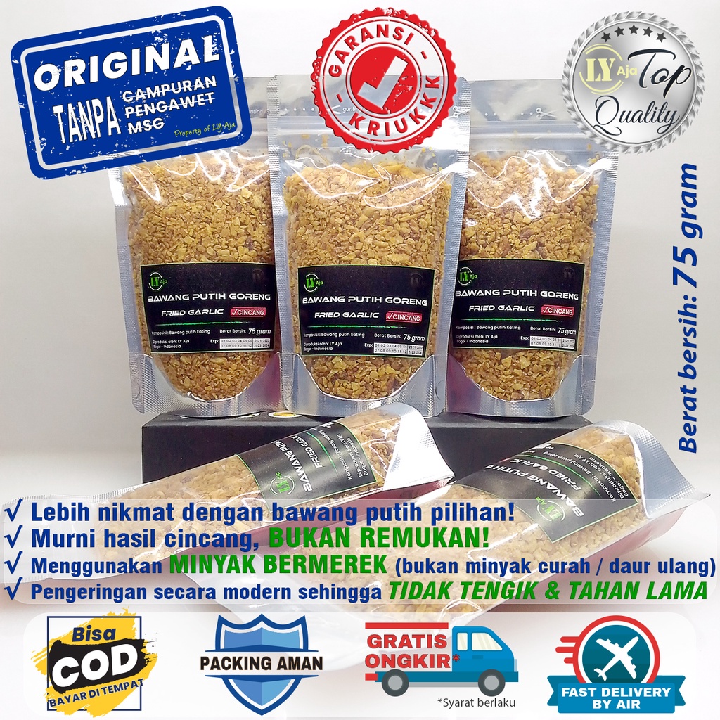 Bawang Putih Kating Goreng Cincang LY Aja 75 Gram Minced Fried Garlic ASLI TANPA TEPUNG 75 Gr