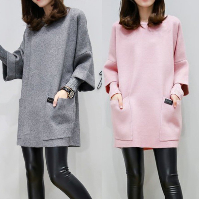  Sweater  Kaos Panjang  Longgar Bahan Fleece Aksen Saku Untuk 