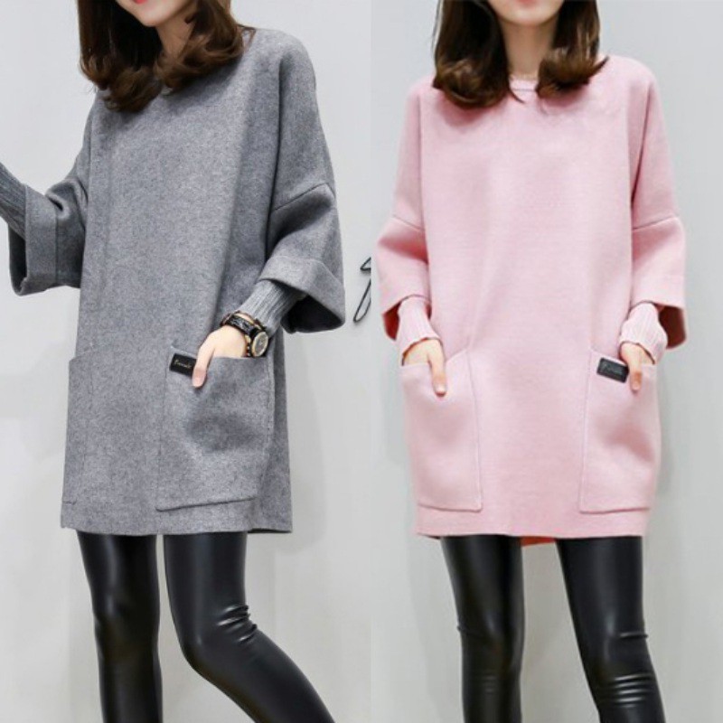 Sweater Kaos Panjang Longgar Bahan Fleece Aksen Saku Untuk Sweater Kaos Panjang Longgar Bahan Fleece Aksen Saku Untuk