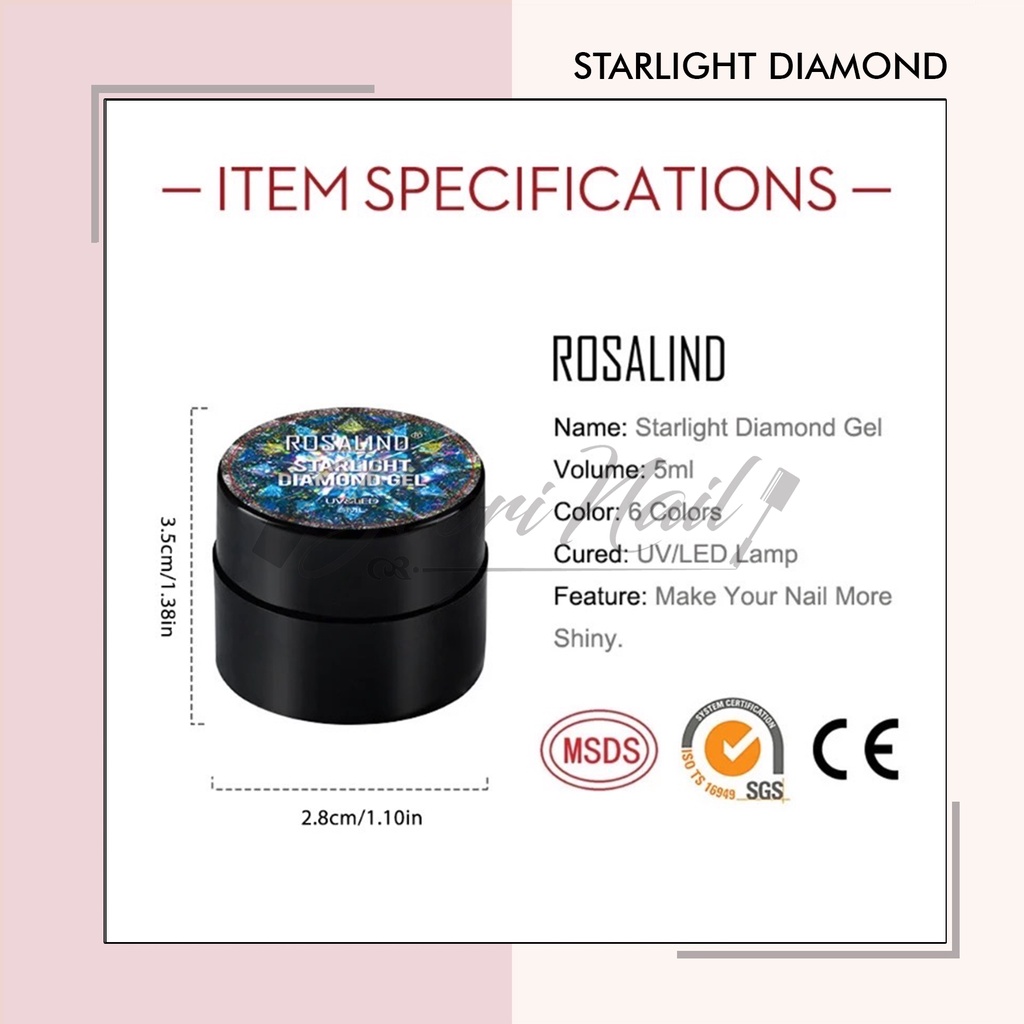 Rosalind Starlight Diamond Gel 5ml Kutek Gel UV Gel Nail Polish