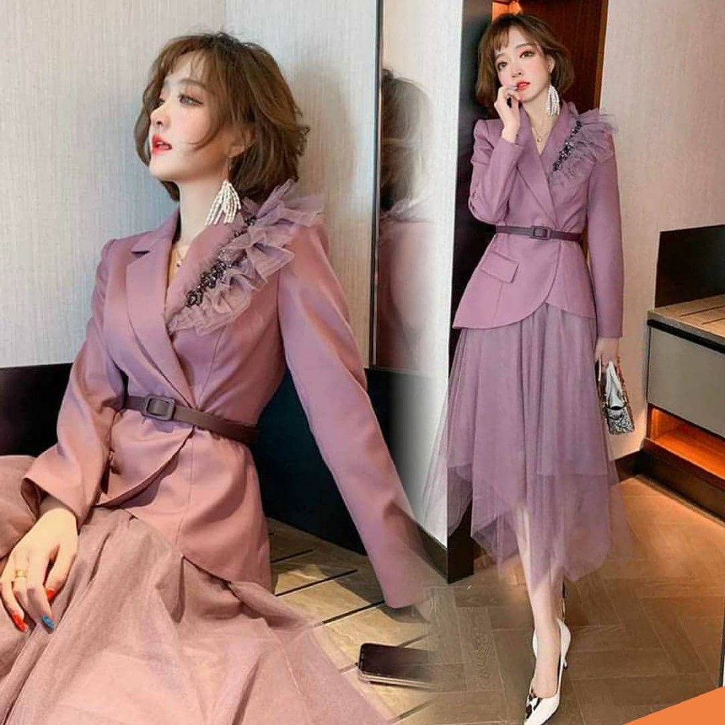 PREMIUM SET BLAZER KOREA ROK TUTU IMPORT 3 WARNA (HITAM UNGU KHAKI) JYC584014