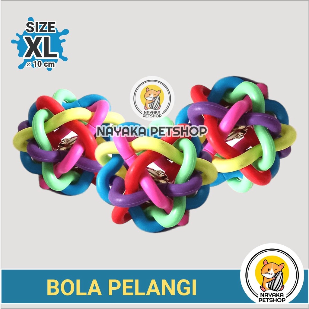 Size XL Mainan Bola Pelangi Karet Mainan Kucing Anjing Bunyi Kerincing Lonceng Pet Cat Toy Ball