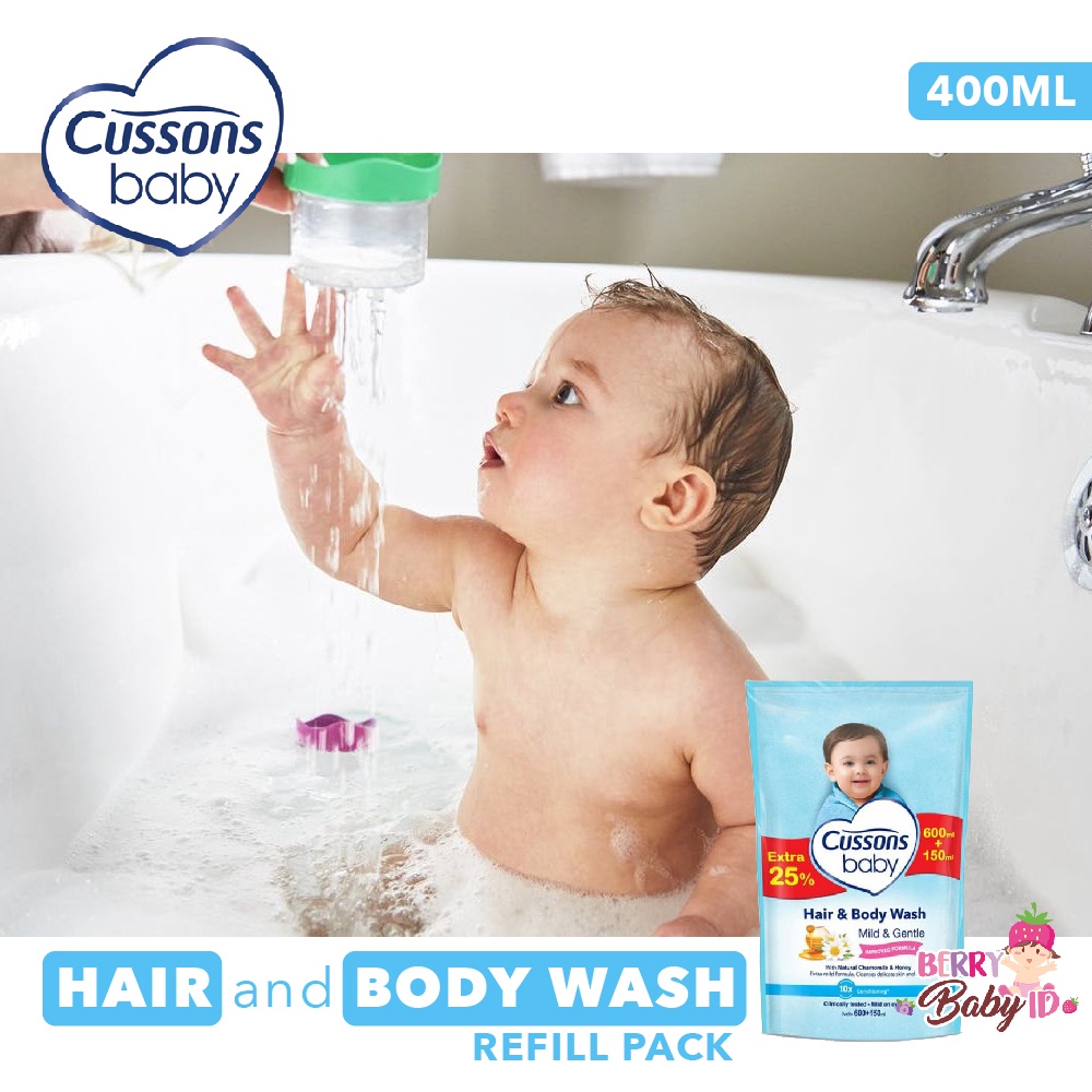 Cussons Baby Hair &amp; Body Wash Mild &amp; Gentle Sabun Shampo Bayi 400 Ml Berry Mart