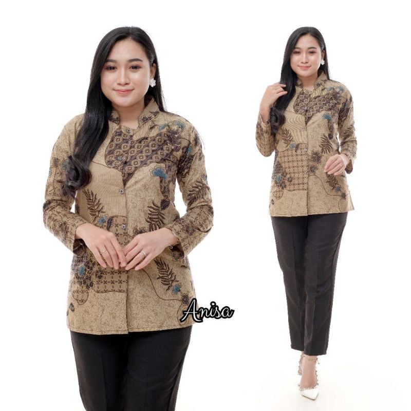 tey-17 Batik wanita ASJ SA HRB026 Kenongo Kemeja Tosca Pendek-Berasan