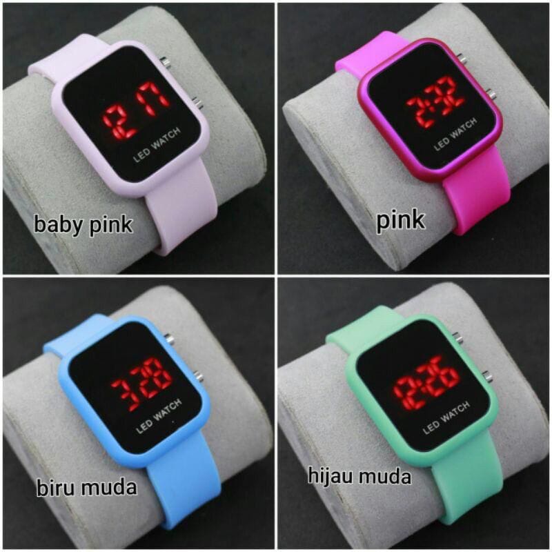 JAM TANGAN WANITA KEKINIAN LED WATCH DIGITAL STRAP RUBBER LED SEGI/KOTAK